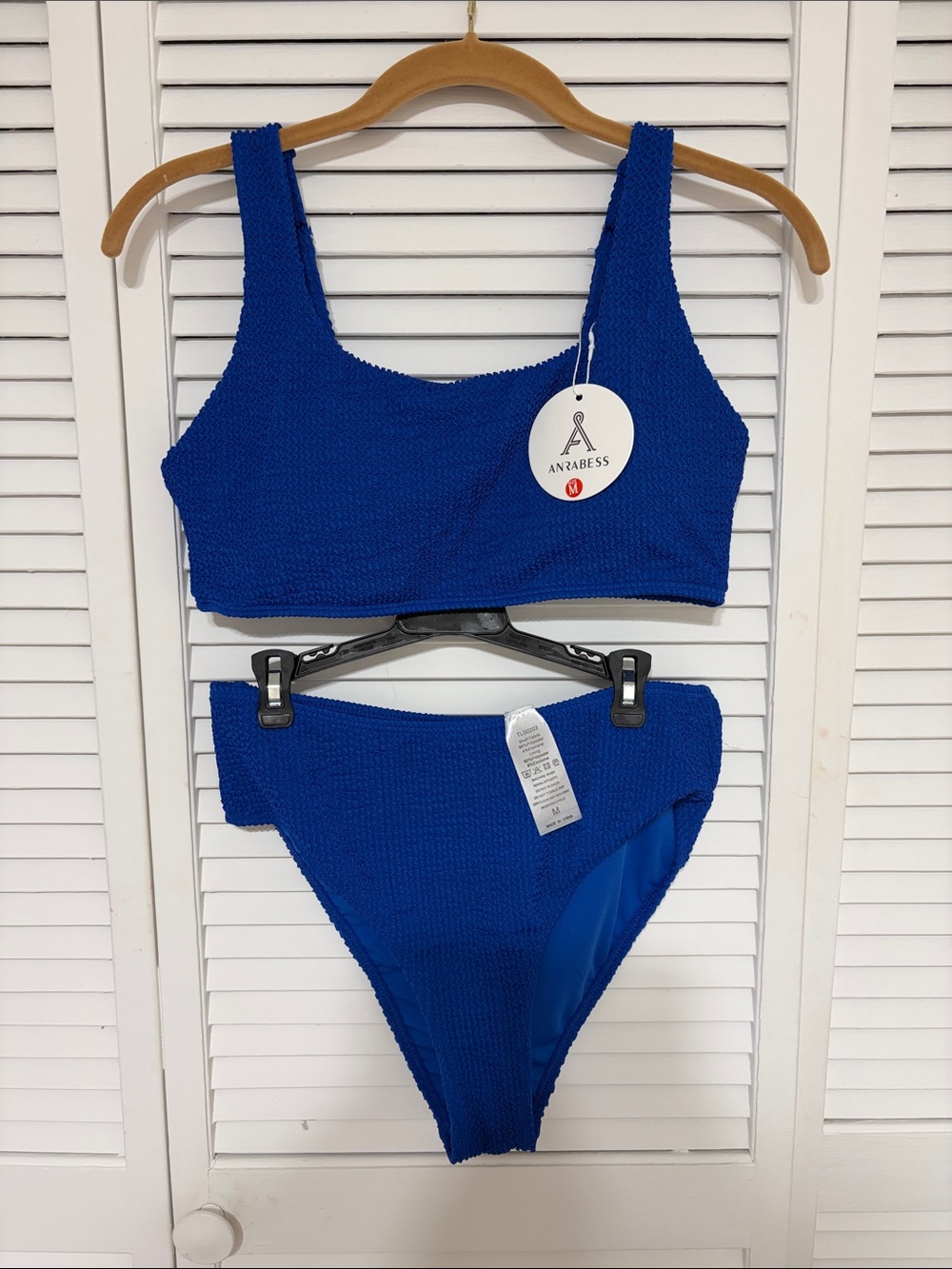 Anrabess Cobalt Blue Textured Two-Piece Bikini Set